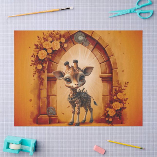 Baby giraffe in steampunk-cartoon tissue paper (Craft)