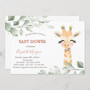 Baby Giraffe Leaves Baby Shower Invitation