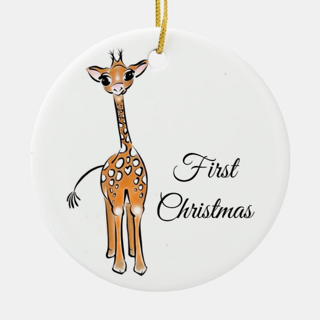 Baby Giraffe - monogrammed Ceramic Tree Decoration (Front)