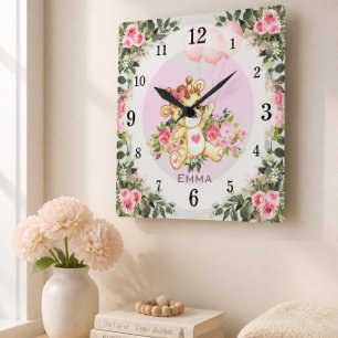 Baby Giraffe Nursery Décor Personalised Square Wall Clock