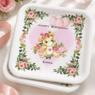 Baby Giraffe   Personalised Birthday Paper Plate