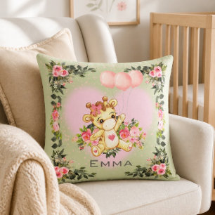 Baby Giraffe   Personalised Sage Green Nursery  Cushion