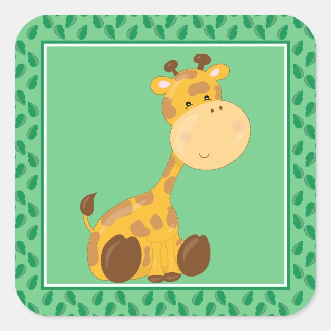 Baby Giraffe | Safari Animals Party Square Sticker (Front)