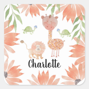 Baby Giraffe Watercolor Hand-painted Square Sticker