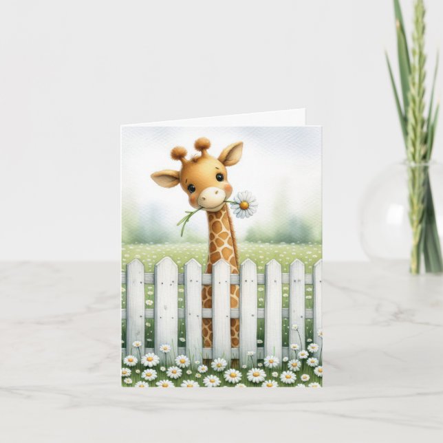 Baby Giraffe With Daisy Notecard (Front)