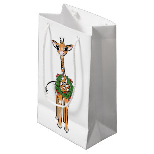 Baby Giraffe - wreath-merry and bright Small Gift Bag