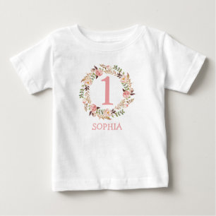 Baby Girl 1st Birthday Floral Outfit T-Shirt