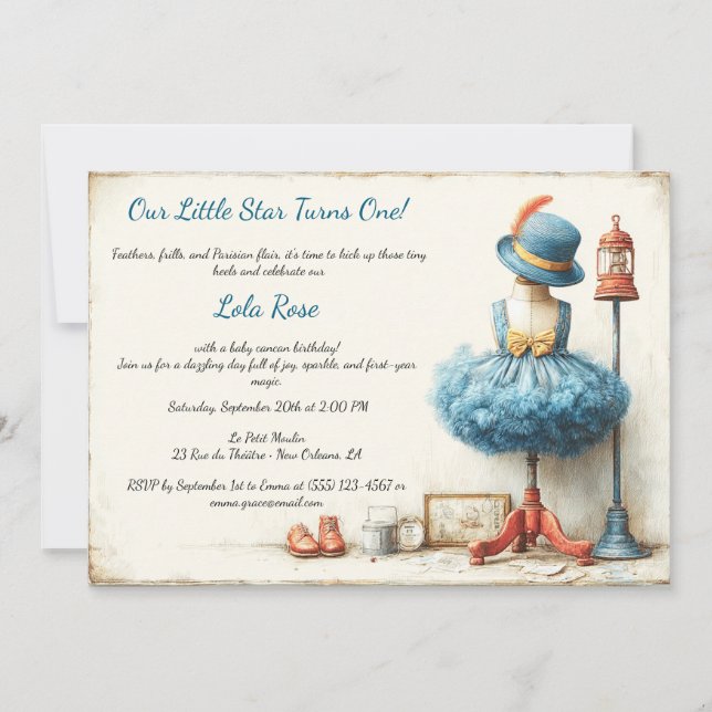 Baby Girl 1st Birthday French Cancan Invitation (Front)
