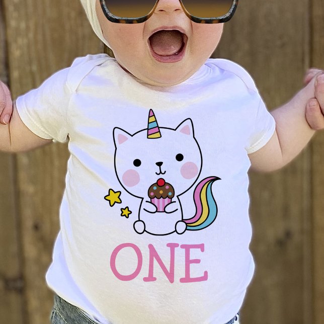 Baby Girl 1st Birthday One Cat Unicorn T-Shirt (Creator Uploaded)