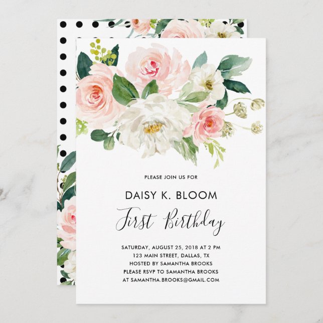 Baby Girl 1st Birthday Party Invitation (Front/Back)