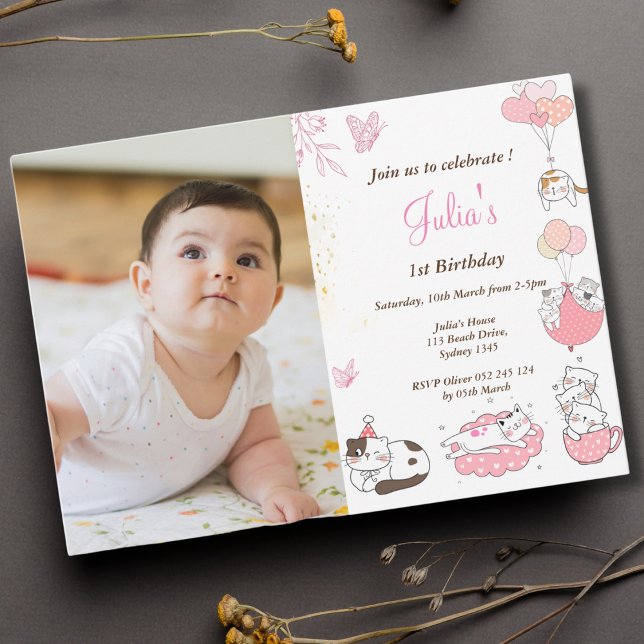 Baby girl 1st birthday photo invitation (Creator Uploaded)