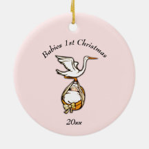 Baby Girl 1st Christmas with Year Ceramic Ornament