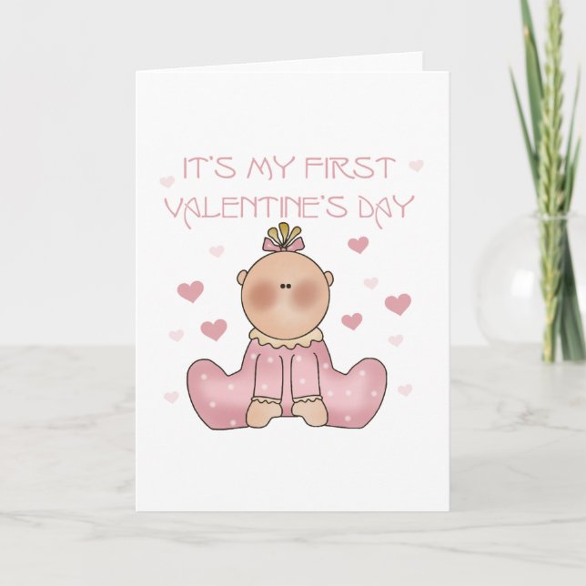 Baby Girl 1st Valentine's Day Holiday Card (Front)