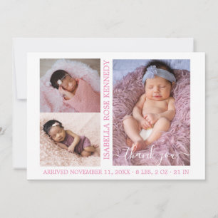 Baby Girl 5 Photo Collage Thank you Script Birth Announcement