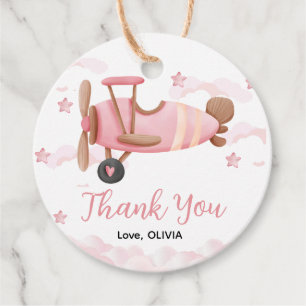 Baby Girl Aeroplane First Birthday Favour Tags