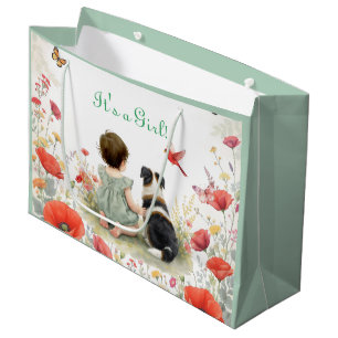 Baby Girl and her Puppy Baby Shower Large Gift Bag