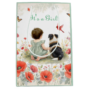 Baby Girl and her Puppy Baby Shower Medium Gift Bag