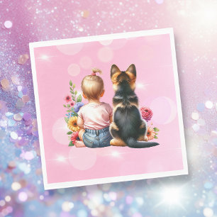 Baby Girl and her Puppy Baby Shower Napkin