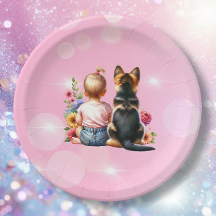 Baby Girl and her Puppy   Baby Shower   Paper Plate