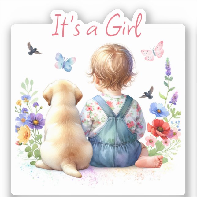 Baby Girl and her Puppy | It's a Girl Watercolor (Front)