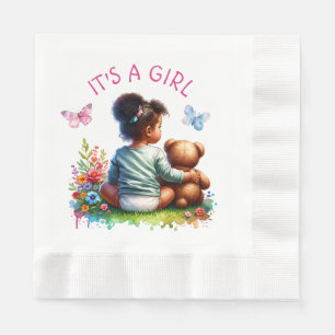 Baby Girl and her Teddy Bear   It's a Girl Napkin