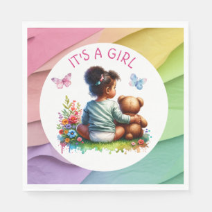 Baby Girl and her Teddy Bear   It's a Girl Napkin