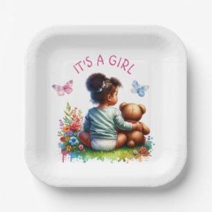 Baby Girl and her Teddy Bear   It's a Girl Paper Plate