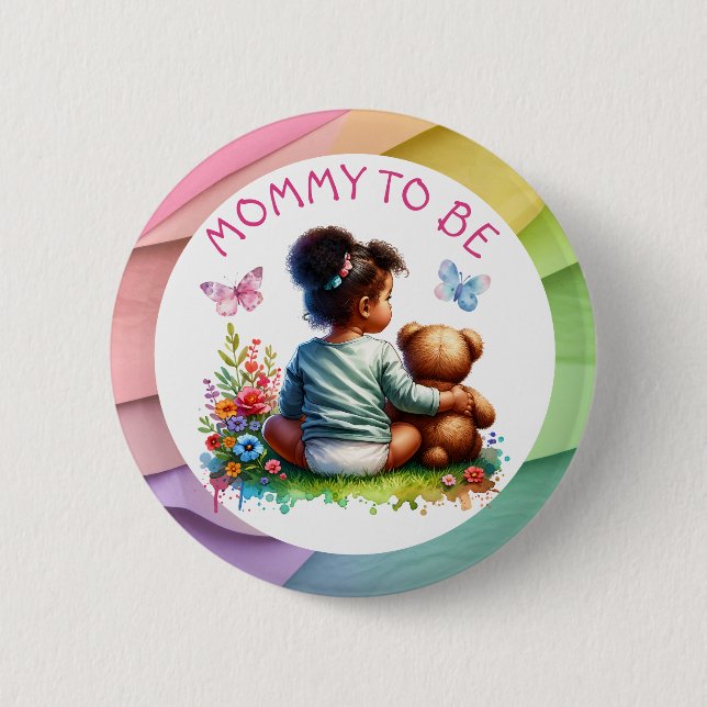 Baby Girl and her Teddy Bear | Mum To Be 6 Cm Round Badge (Front)