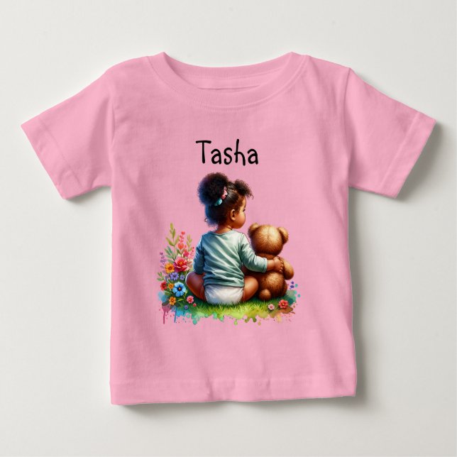 Baby Girl and her Teddy Bear | Personalised T-Shirt (Front)