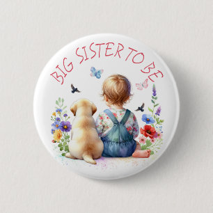 Baby Girl and Puppy Baby Shower Big Sister 6 Cm Round Badge