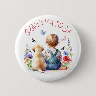 Baby Girl and Puppy Baby Shower Grandma To Be 6 Cm Round Badge