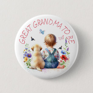 Baby Girl and Puppy Baby Shower Great Grandma 6 Cm Round Badge
