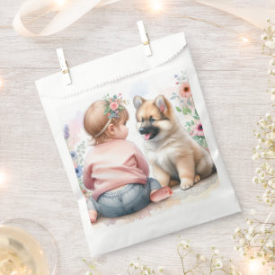 Baby Girl and Puppy Pink Baby Shower Favour Bags