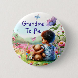 Baby Girl and Teddy Bear Baby Shower Grandma To Be 6 Cm Round Badge