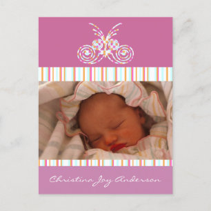 Baby Girl Announcement - Butterflies Postcard