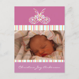 Baby Girl Announcement - Butterflies Postcard