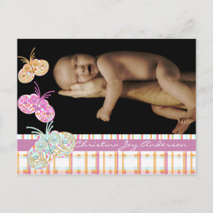 Baby Girl Announcement - Butterflies Postcard