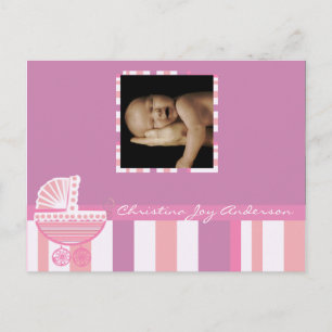 Baby Girl Announcement - Pink Baby Buggy Postcard