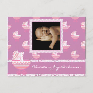 Baby Girl Announcement - Pink Baby Buggy Postcard