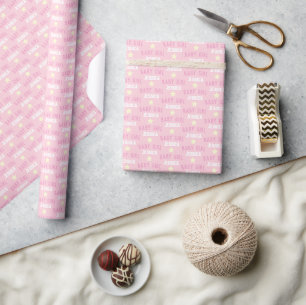 Baby Girl Any Name Stars Pattern Pastel Pink Wrapping Paper