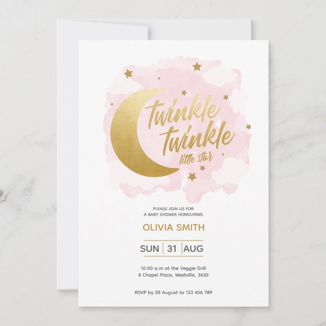 Baby Girl Baby Shower Invite with Pink Stars (Front)