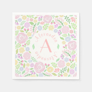Baby Girl Baby Shower Monogram Floral Paper Napkin