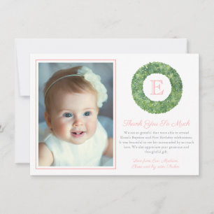 Baby Girl Baptism Birthday Chic Boxwood Monogram Thank You Card