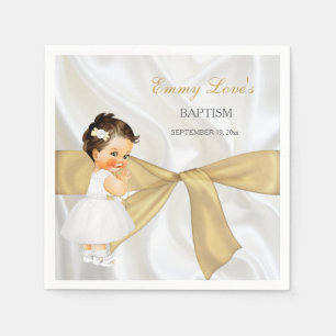Baby Girl Baptism Christening Gold Bow Napkin
