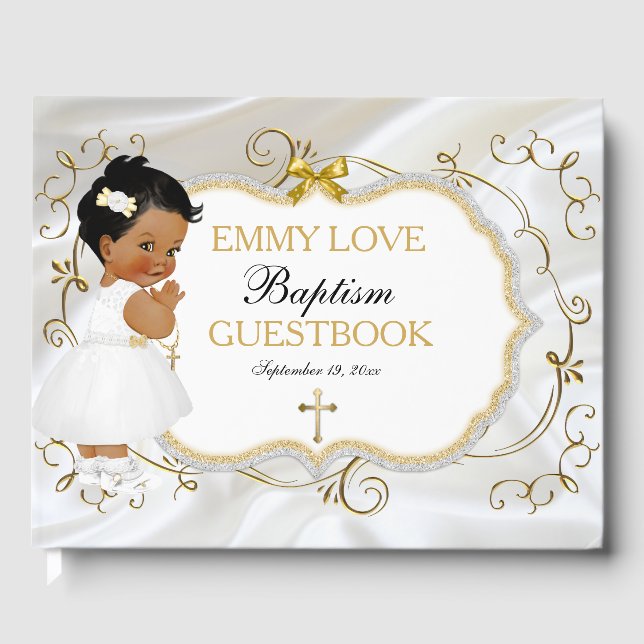 Baby Girl Baptism Christening Gold Cross Guest Book (Front)
