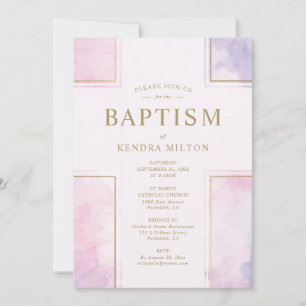 Baby Girl Baptism Christening Invitation Pink