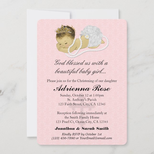 Baby Girl Baptism Christening Invitations PINK 179 (Front)
