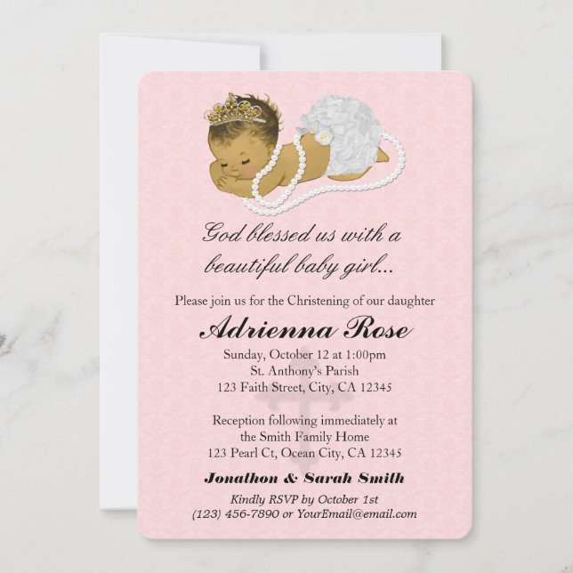 Baby Girl Baptism Christening Invitations PINK 180 (Front)