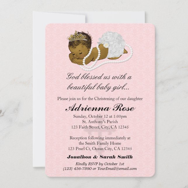 Baby Girl Baptism Christening Invitations PINK 181 (Front)