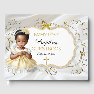 Baby Girl Baptism Christening White & Gold Cross Guest Book